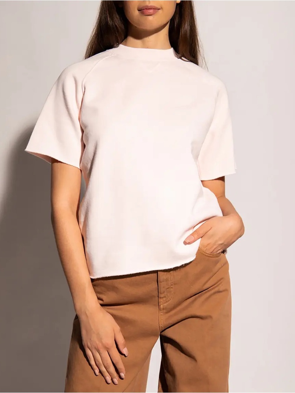 Victoria Beckham Short Sleeve Crewneck Cutoff Short Sleeve Sweatshirt XS pink